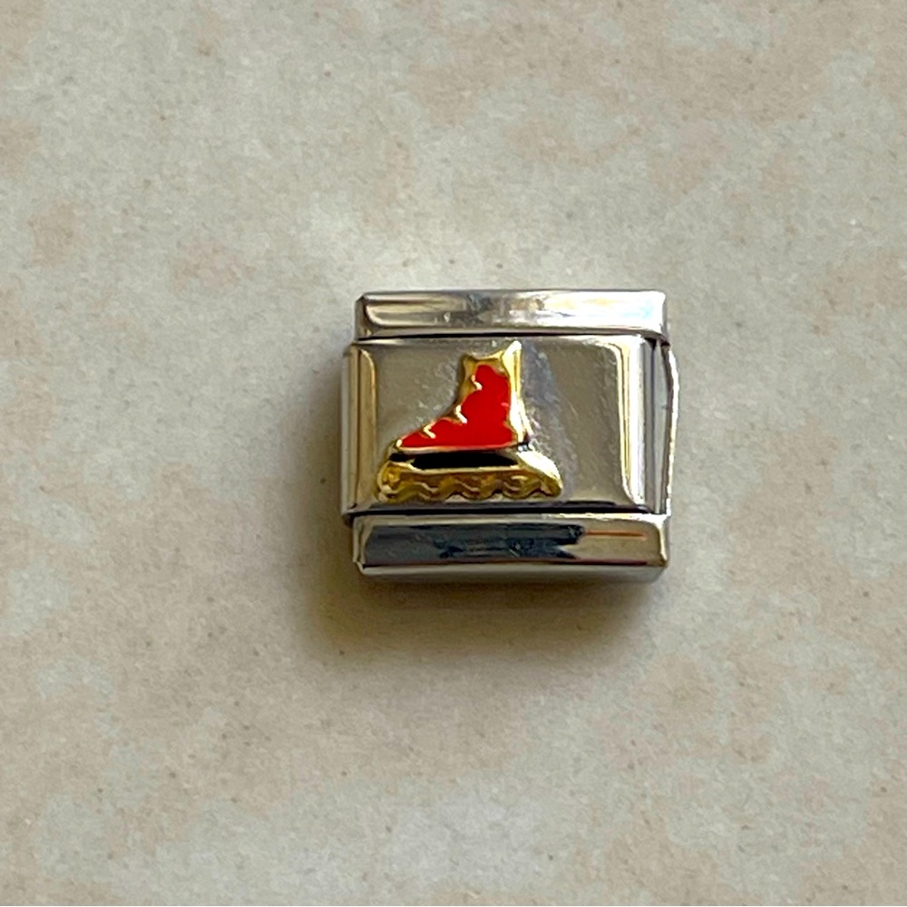 Zoppini Stainless Steel & Gold Red Rollerblade charm